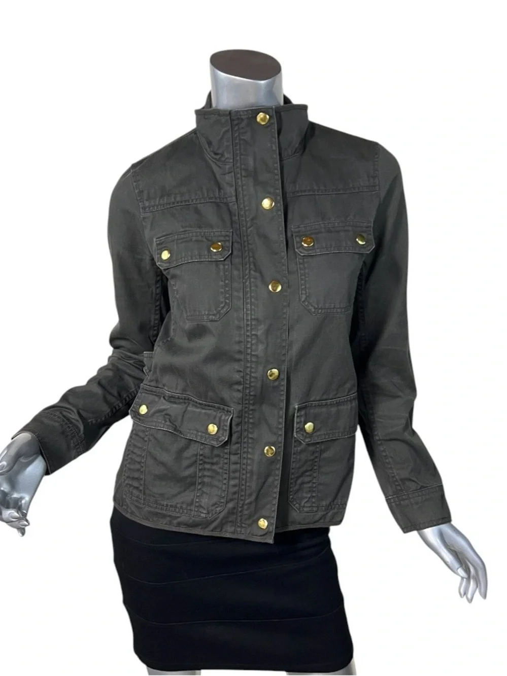 J. Crew Relaxed Fit Boyfriend Field Jacket Green Gray Snap Zip Up Women’s XS